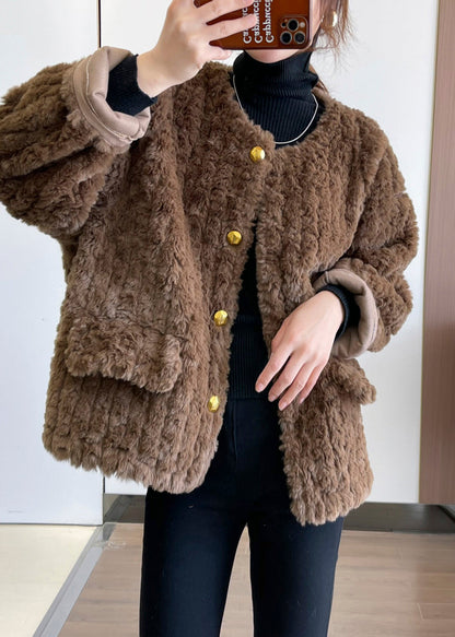 Khaki Thick Faux Fur Teddy Coat Winter
