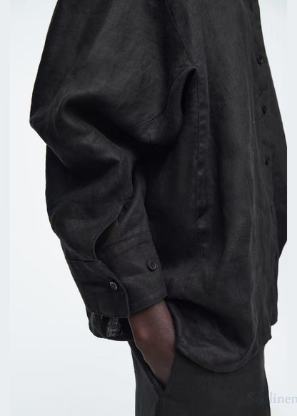 Black Oversized Linen Shirts Fall