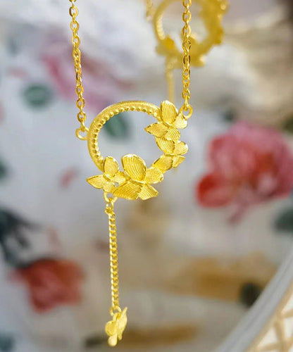 Gold Stainless Steel Butterfly Tassel Pendant Necklace