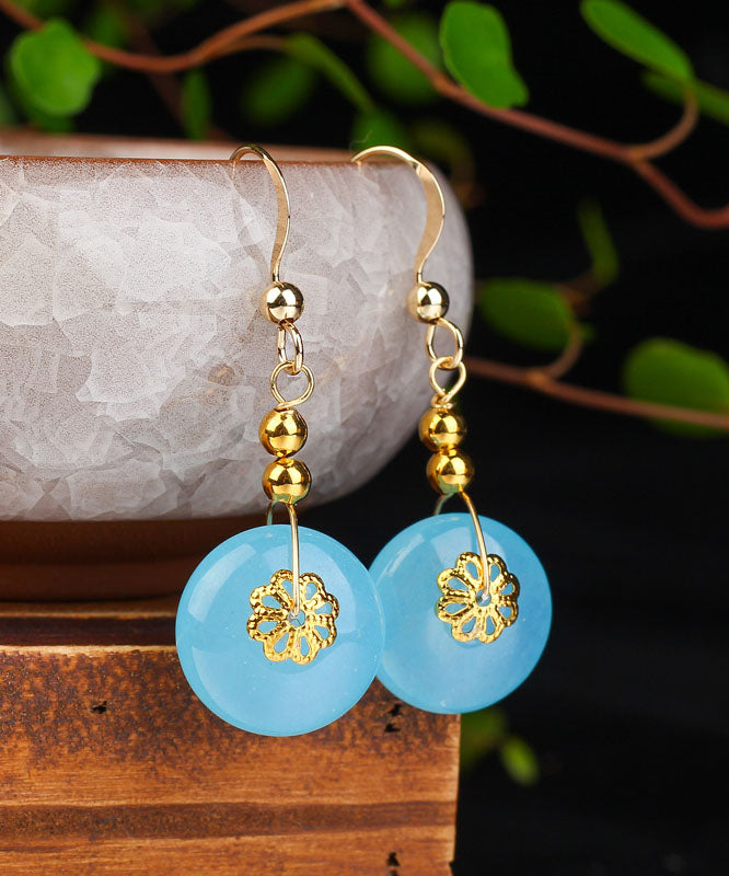Sea Blue Sterling Silver 14k Gold Chalcedony Drop Earrings