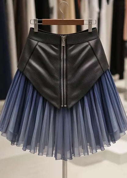 Art Blue Wrinkled High Waist Tulle Patchwork Skirts