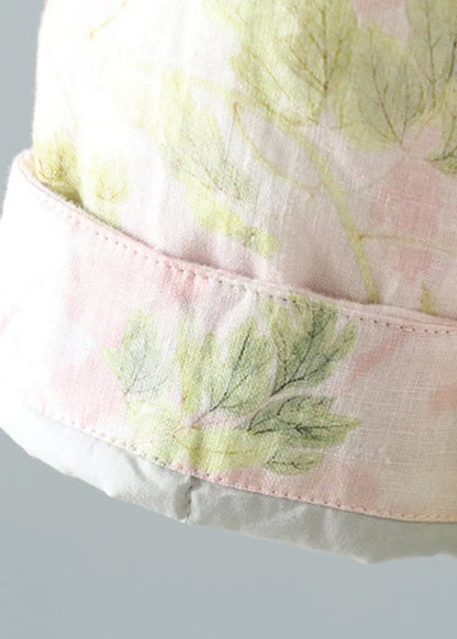 Pink Stand Collar Patchwork Print Fine Cotton Filled Oriental Coats in Winter