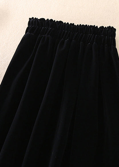 Black Patchwork Silk Velour Skirt Spring