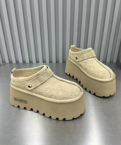 Light Camel Suede Embossed Splicing Platform Slide Sandals
