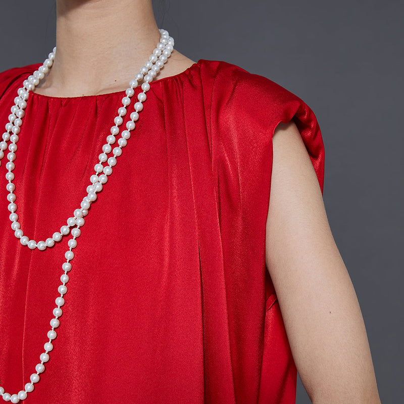 Style Red Oversized Draping Chiffon Maxi Dresses Summer