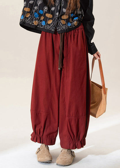 Red Ruffled Patchwork Straight Pants