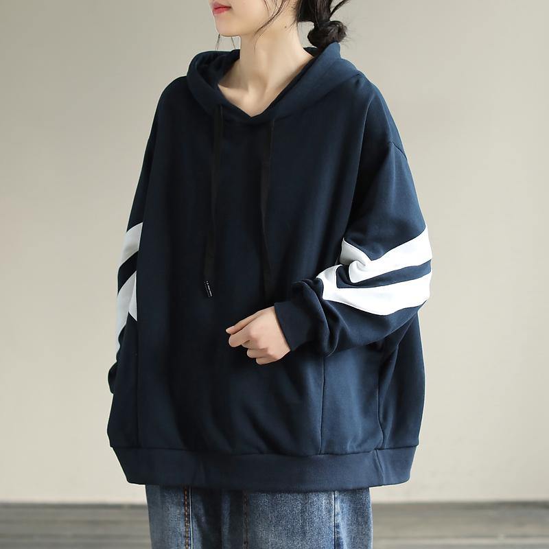 Diy Hooded Cotton Spring Linen Tops Blouses Design Navy Shirt
