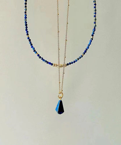Klein Blue Sterling Silver Overgild Bluestone Beading Two Piece Set Pendant Necklace
