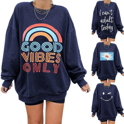Navy Print Sweatshirt Tops