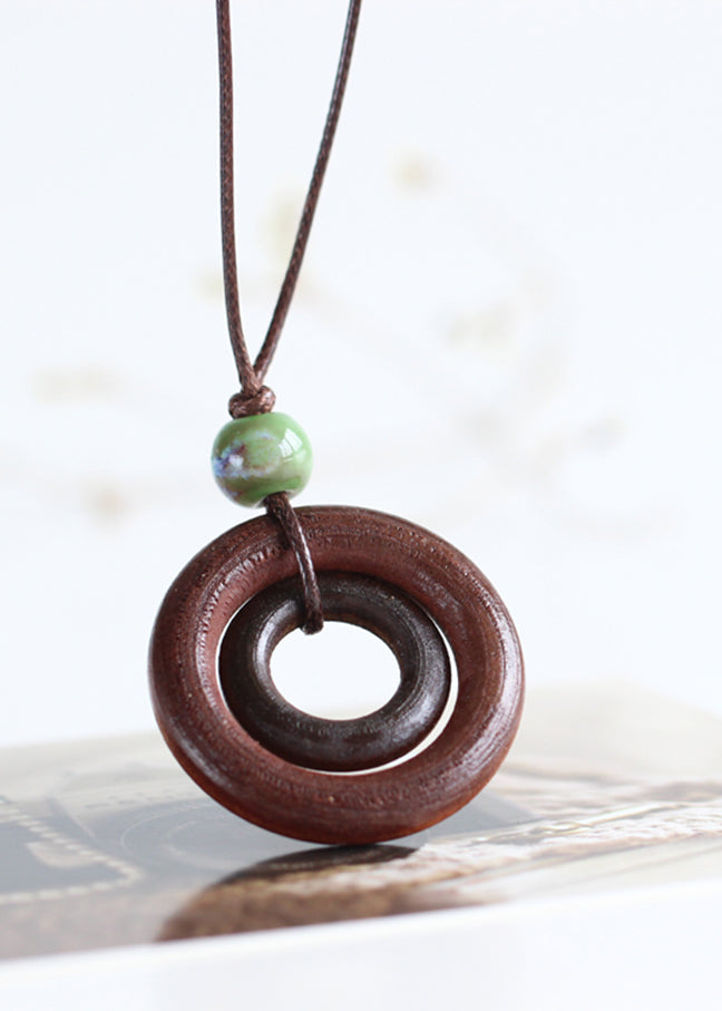 Brown Cicle Gem Stone Little Circle Pendant Necklace