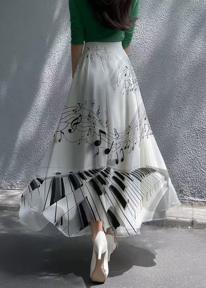 Modern White Print Draping Chiffon Skirts Exra Large Hem Fall