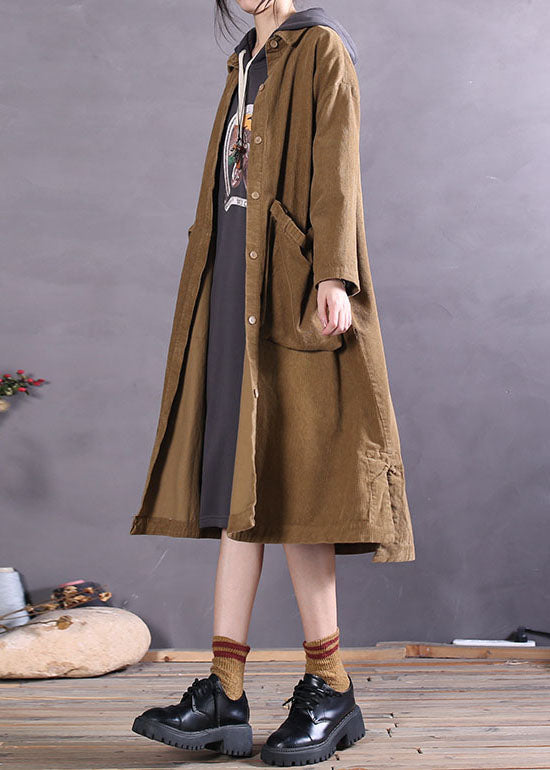 Simple Khaki Button Side Open Corduroy Coats Spring