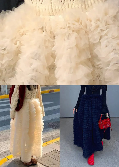 Black High Waist Tulle Maxi Skirts Ruffled