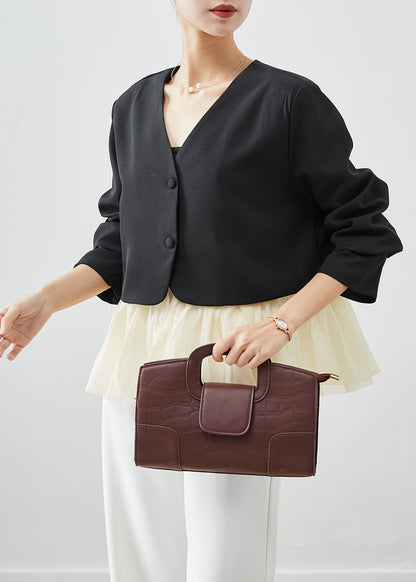 Black V Neck Patchwork Spandex Coats Fall