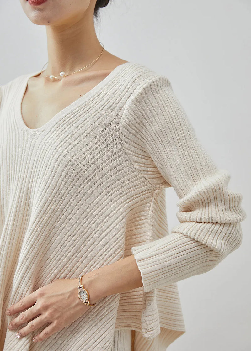 Fitted White Oversized Backless Knit Two Pieces Set Fall