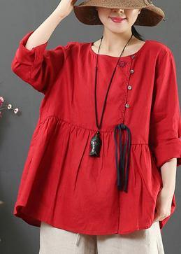 Diy O Neck Cinched Spring Shirts Sewing Red Top