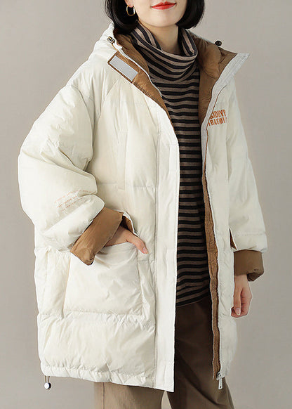 White Hooded Pockets Winter Down Coat