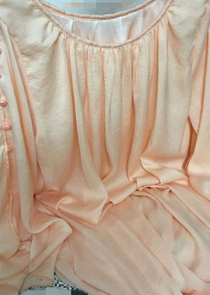 Boutique Orange Pink O-neck Tie Waist Exra Large Hem Silk Robe Dresses Batwing Sleeve