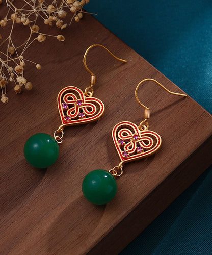 Green Love Gold Plated Drop Earrings