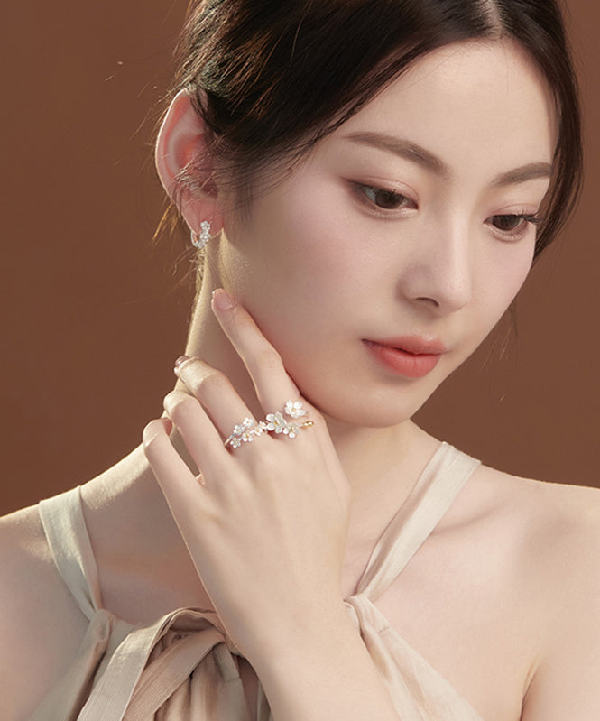 Handmade White Sterling Silver Big and Small Two Piece Set Rings