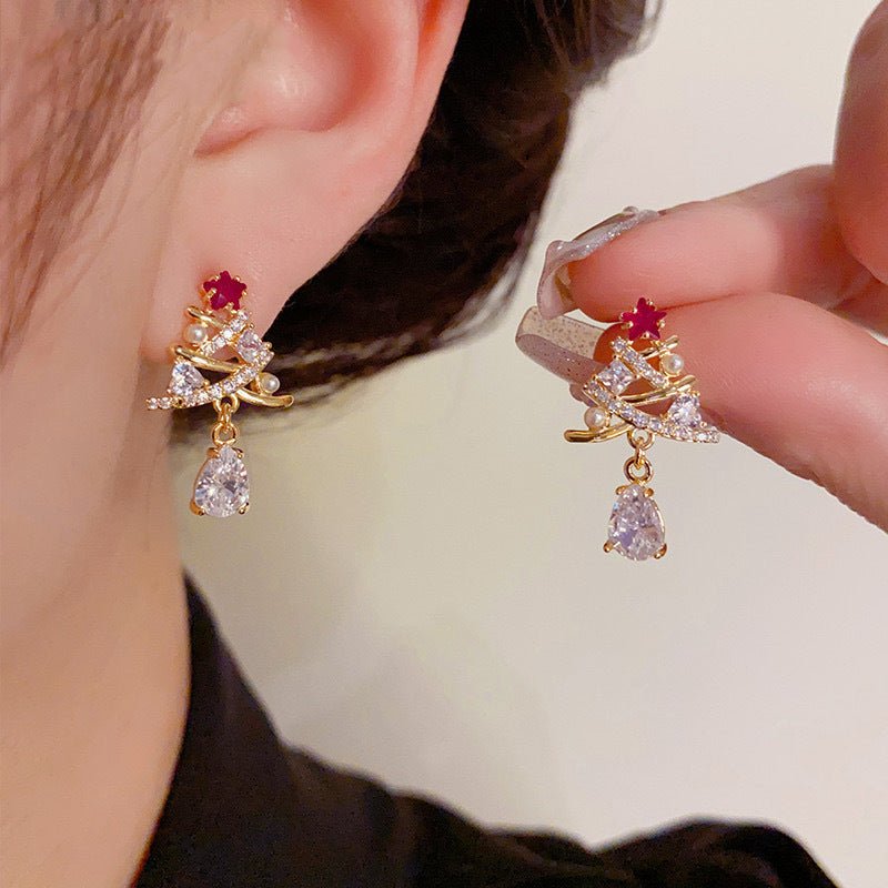Christmas Tree Pink Star Earrings