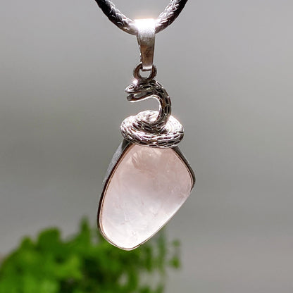 Clear Quartz Pendant With Silver Snake Design, 33mm | Healing Sounds