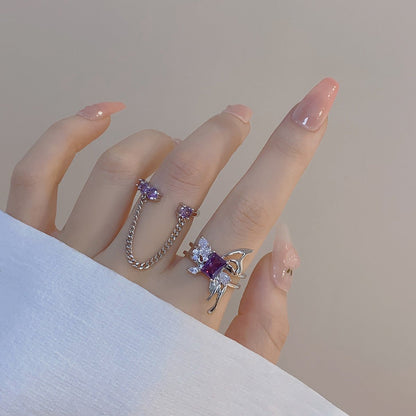 [] Amethyst Butterfly Ring Set