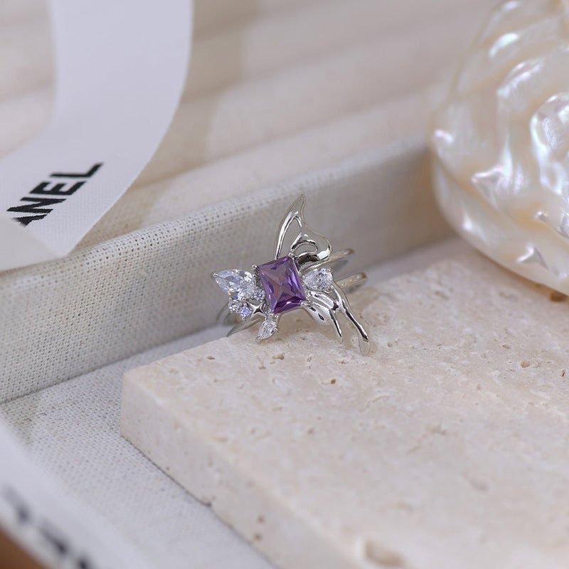 [] Amethyst Butterfly Ring Set