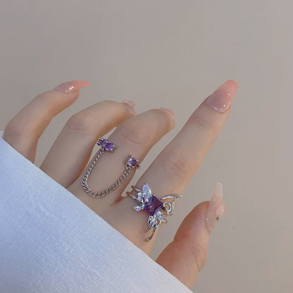 [] Amethyst Butterfly Ring Set