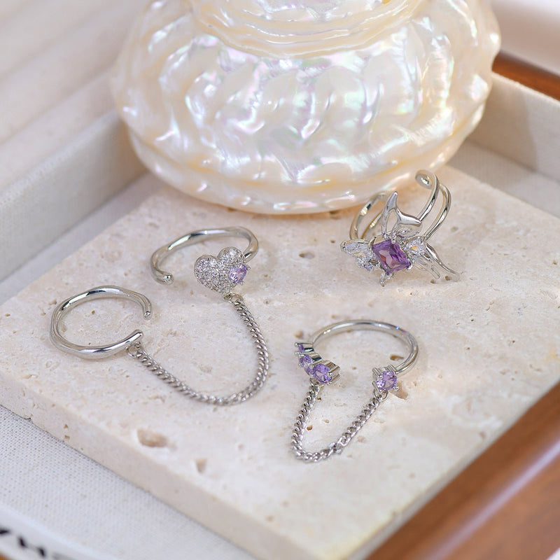 [] Amethyst Butterfly Ring Set