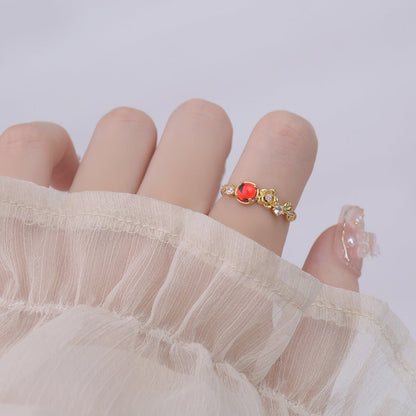 [] Red Gem Rose Ring