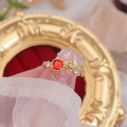 [] Red Gem Rose Ring