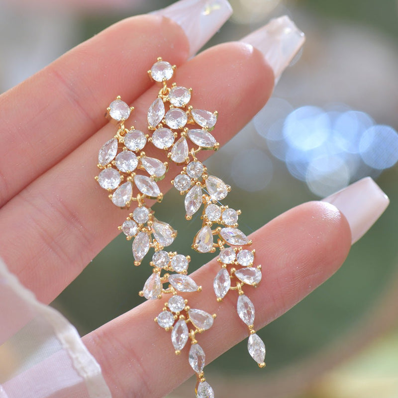 Crystal Cascade Earrings in Gold