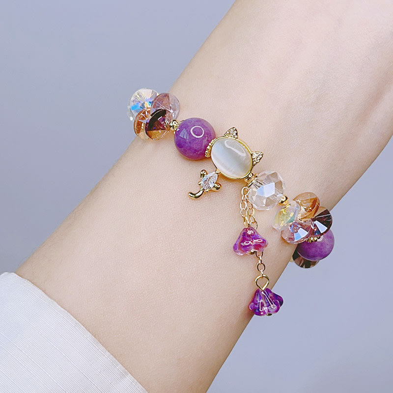 Crystal Cat Balance Bracelet With Amethyst Green Red