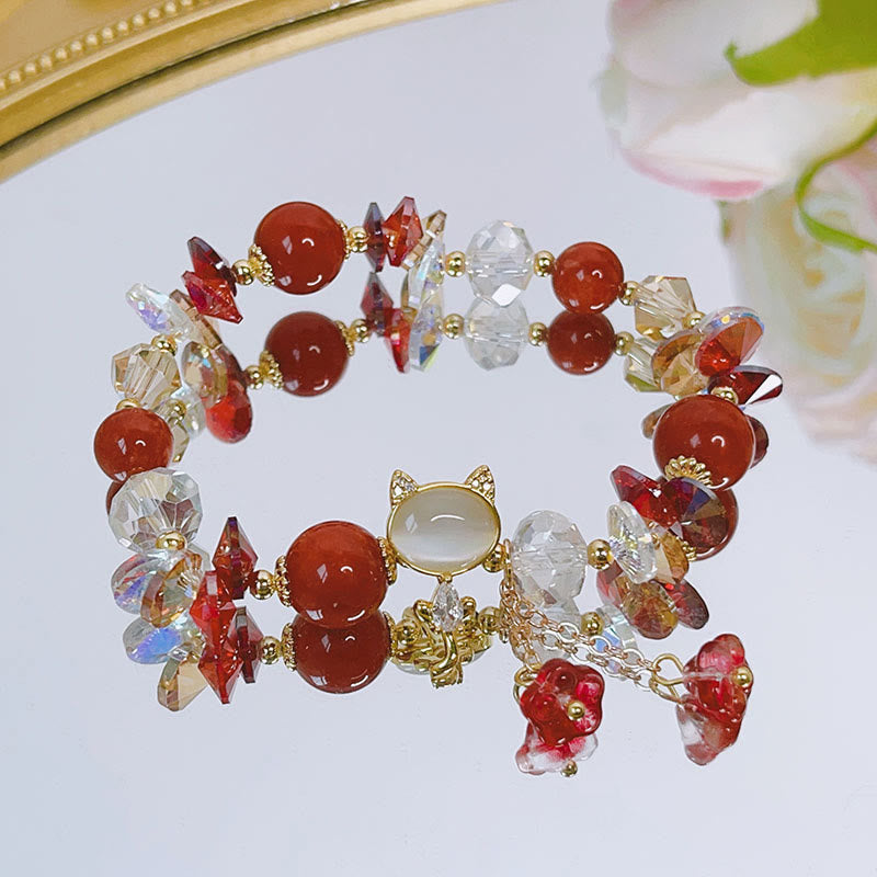 Crystal Cat Balance Bracelet With Amethyst Green Red