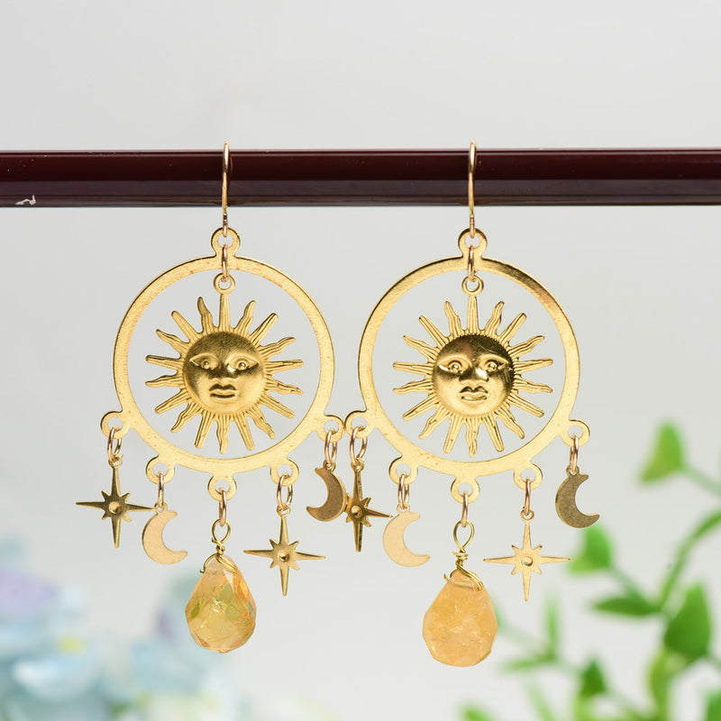 Crystal Healing Spiritual Earrings With Natural Stone Decor