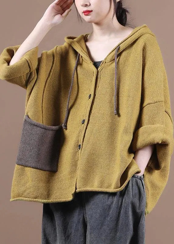 Loose Yellow Button Sweater Coat Fall