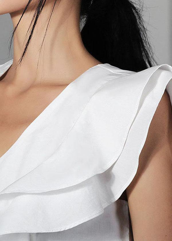 White V Neck Ruffleszippered Summer Top