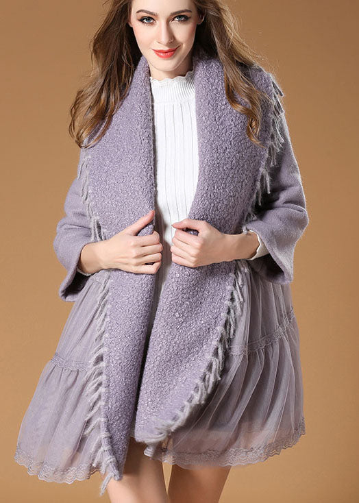 Purple Peterpan Collar Patchwork Lace Fall Woolen Coat
