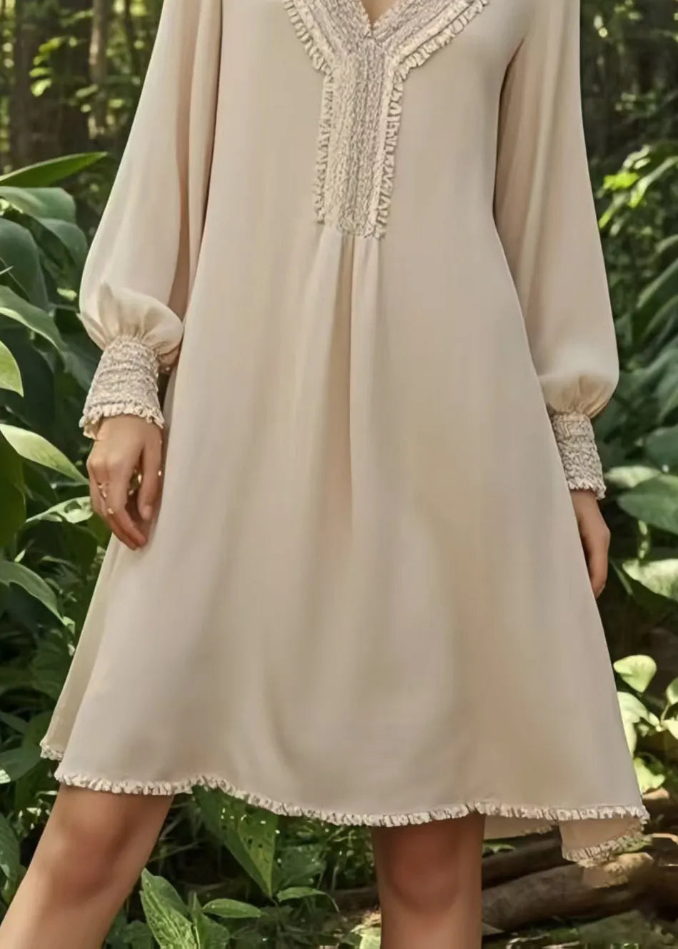 Handmade Apricot V Neck Draping Chiffon Day Dress Spring