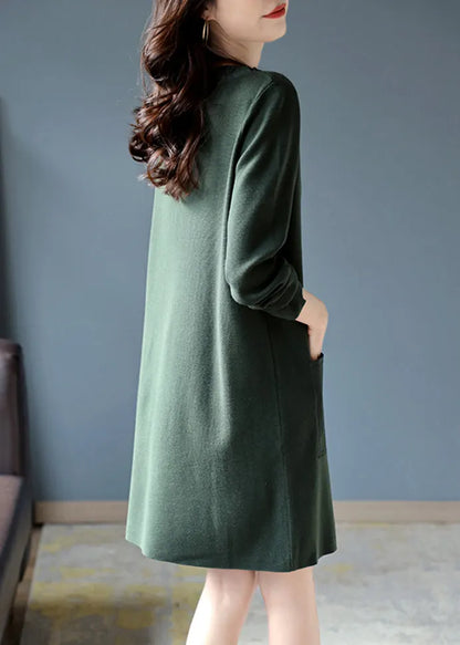 Blackish Green Oversized Drawstring Cotton Dress Spring