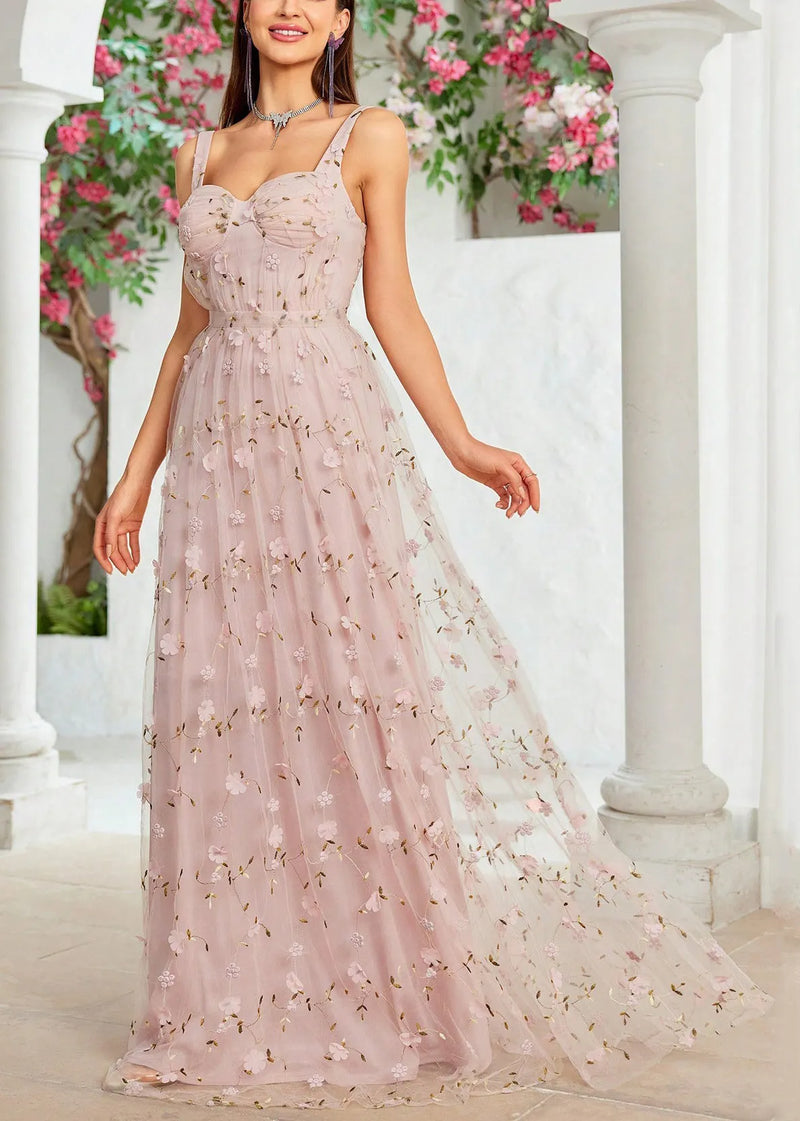 Pink Zippered Backless Tulle Spaghetti Strap Dress Sleeveless