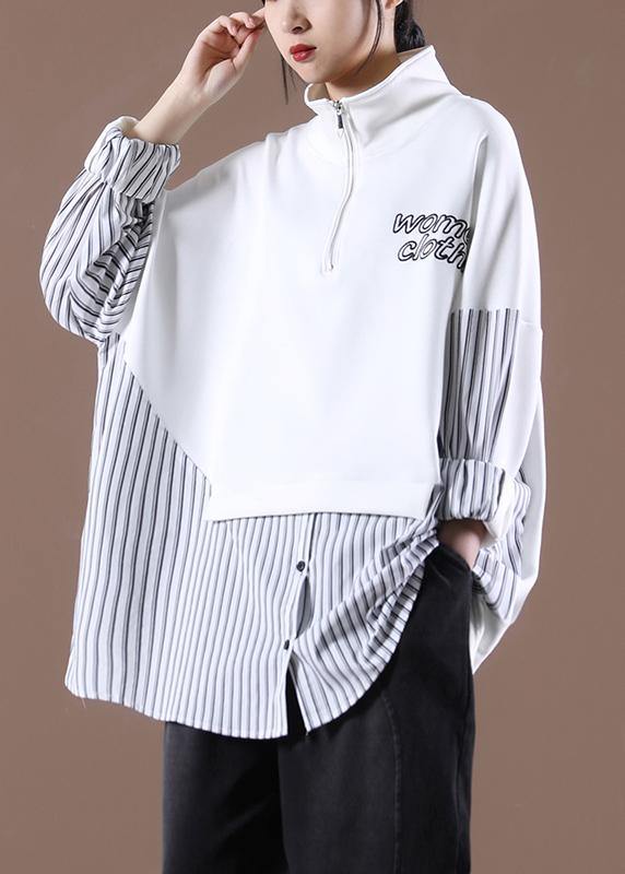White Unique Zipper Stylish Spring Tops
