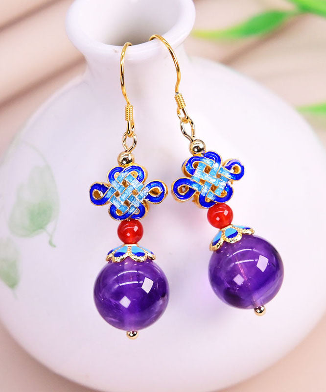 Purple Sterling Silver Overgild Crystal Zircon Drop Earrings