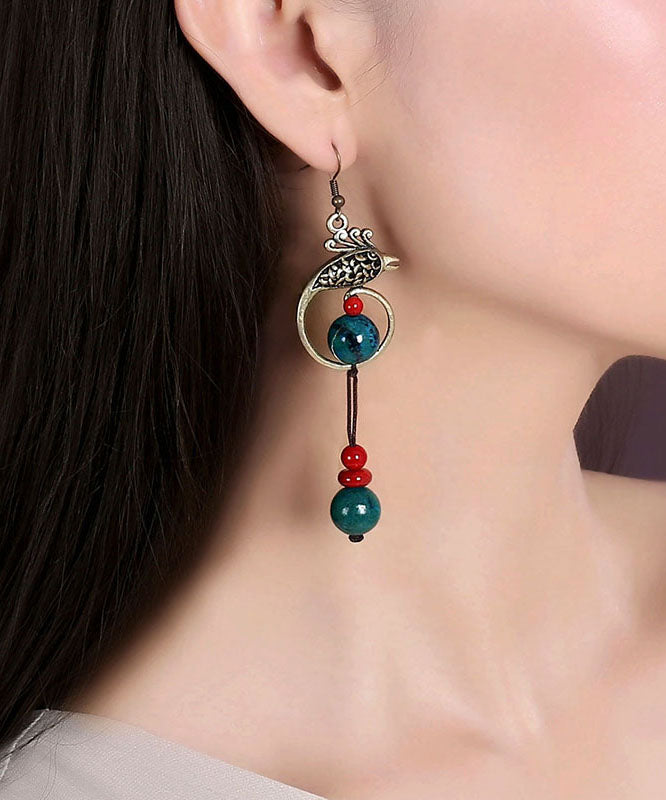 Turquoise Handmade Tassel Metal Drop Earrings