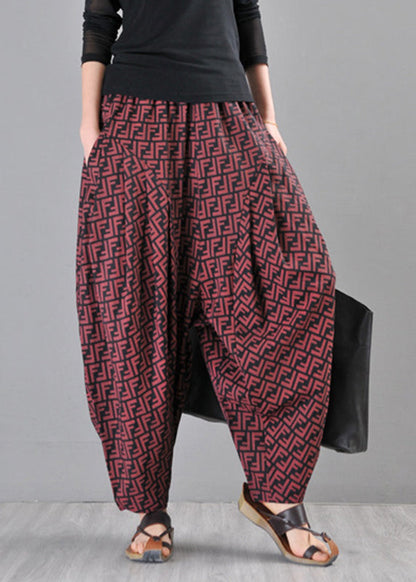 Red Pockets Cotton Wide Leg Pants Summer