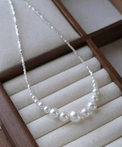 White Sterling Silver Pearl Broken Silver Princess Necklace