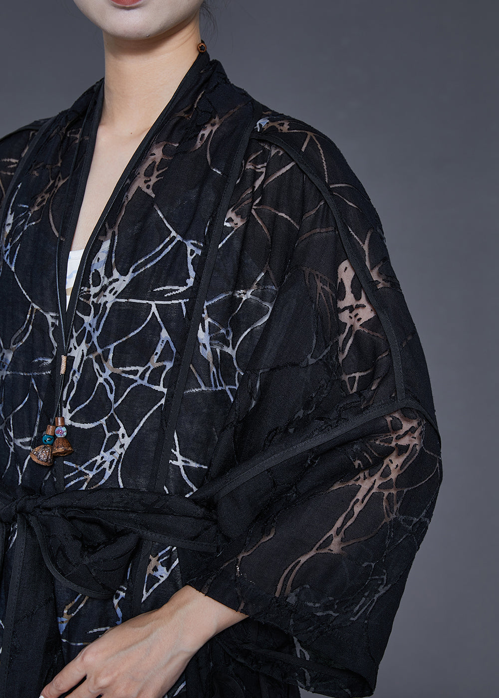 Black Oversized Hollow Out Chiffon Cardigan Spring
