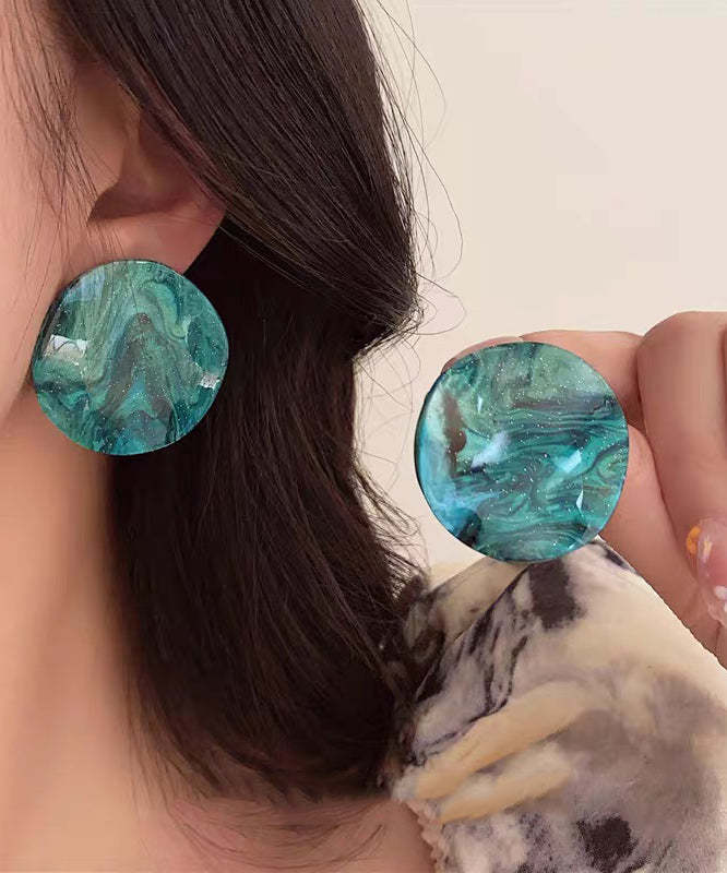 Blue Alloy Asymmetrical Resin Tie Dye Stud Earrings