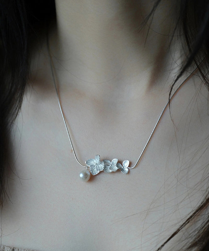 Classy White Sterling Silver Pearl Necklace